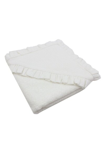 Cleo Hooded towel with ruffle Cleo, muslin reverse terry, cotton, white, 80 x 100 cm