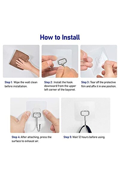 Sueva Set of 10 Adhesive Hooks, Stainless Steel, Transparent Finish