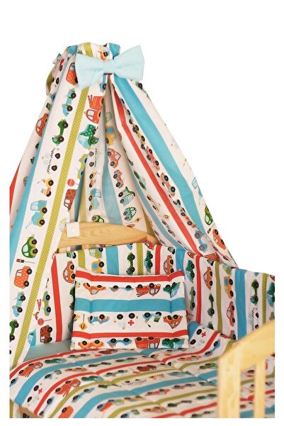 PRICHINDEL 8-piece crib bedding set, turquoise cars 120x60 cm