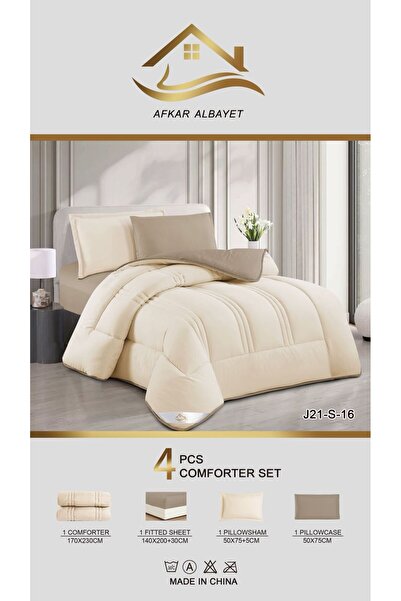 Afkar Albayet Single and a half bedsheet set, 4 pieces, plain microfiber