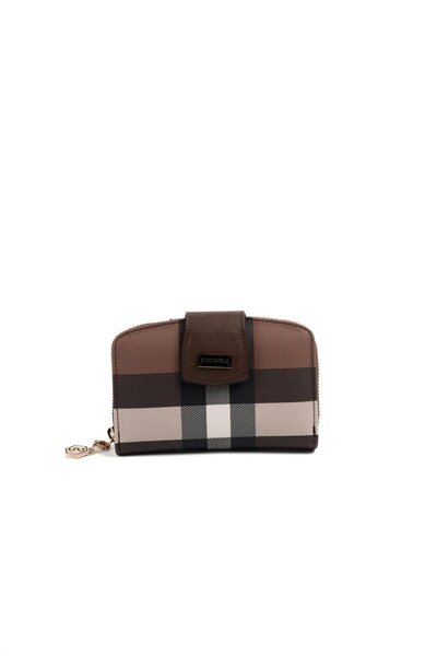 Silver Polo Silver & Polo Sp874 Women's Wallet & Card Holder Plaid Dark Brown-Brown