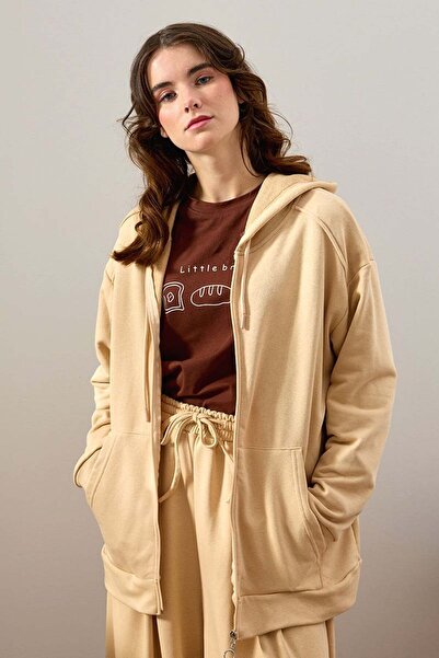 Ceylan Otantik Beige Anthracite 3 Thread Basic Cardigan