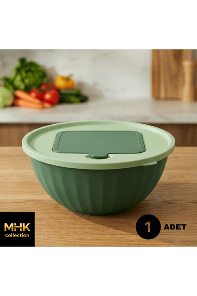 MHK Collection Practical Kitchen 2.5 Lt Mixing and Storage Container with Lid and Grater, Green