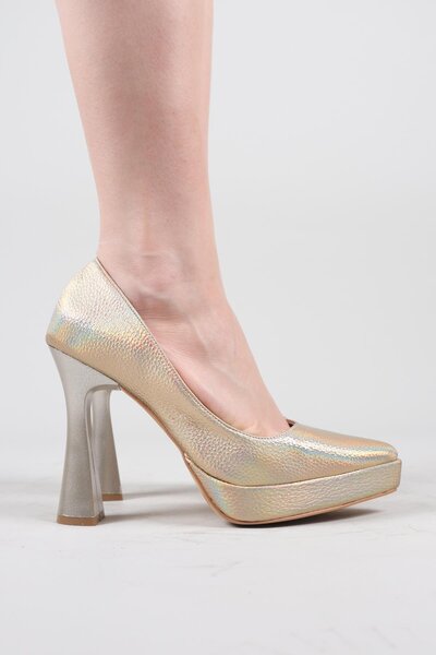 Birikon Ash Platform Heels Closed Back Stiletto Gold