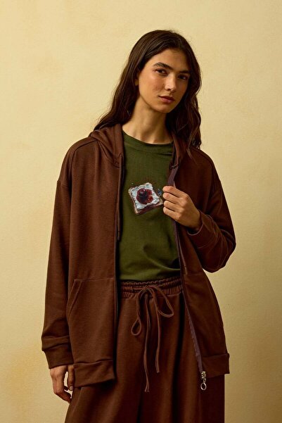 Ceylan Otantik Acı Kahve 3 Thread Basic Cardigan