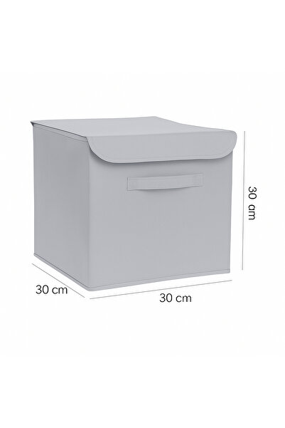 Spartek home textile 4 Pcs-With Lid Grey Closet Inside Laundry Toy Organizer Folding Storage Box with Lid 30X30X30Cm