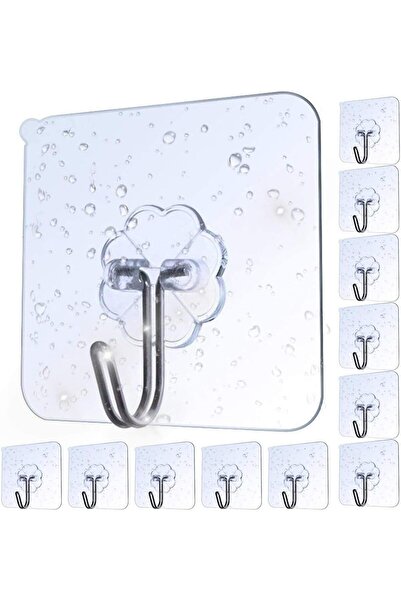 OEM Sunmostar 12-Piece PVC/Metal Wall Hooks, Transparent/Silver, 60x60mm, Adhesive Mount