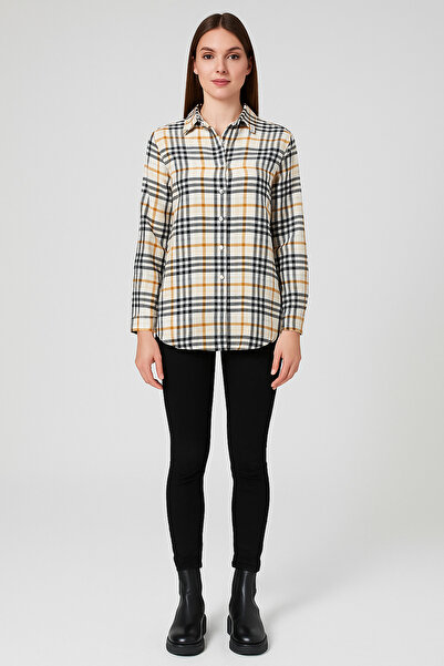 Nuevo Women's Checkered Viscose Shirt Black Yellow – Soft Textured Long Sleev...