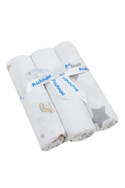 PRICHINDEL Set de 3 cârpe de bumbac, Ursuleț pe nor, crem cu stele gri, 80 x ...