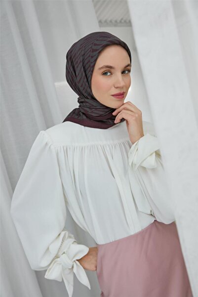 Silk Home Viscose Velora Scarf Cherry Gray Striped Lightweight Flowy 90X90