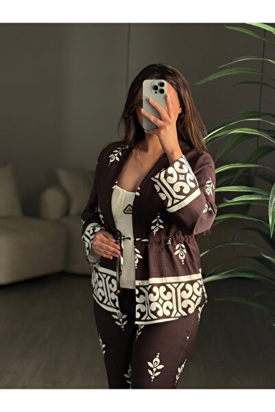 SELSAL patterned pants, blouse and jacket set