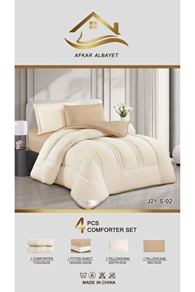 Afkar Albayet Single and a half bedsheet set, 4 pieces, plain microfiber
