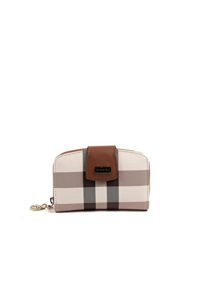 Silver Polo Silver & polo sp874 women's wallet & card holder plaid cream-tan