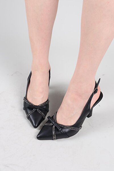 Birikon Alvara Stone Detailed Thin Strap Heeled Shoes Black