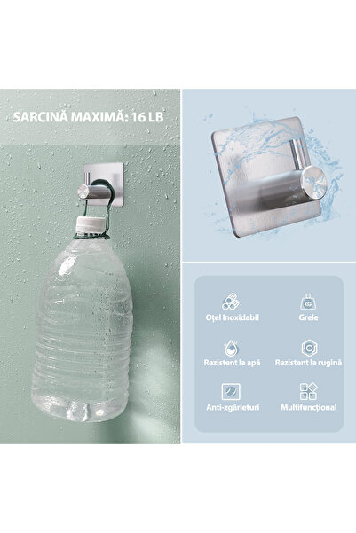 OEM Super Strong Adhesive Hooks Set, 4-Pack, Stainless Steel, Silver Finish