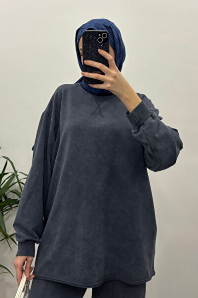 My City 5234 - 2 Iplik Soft Yıkamalı Salaş Basic Kadın Sweatshirt