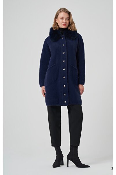 Nuss 7011 Fur Collar Angora Coat with Snap Fasteners