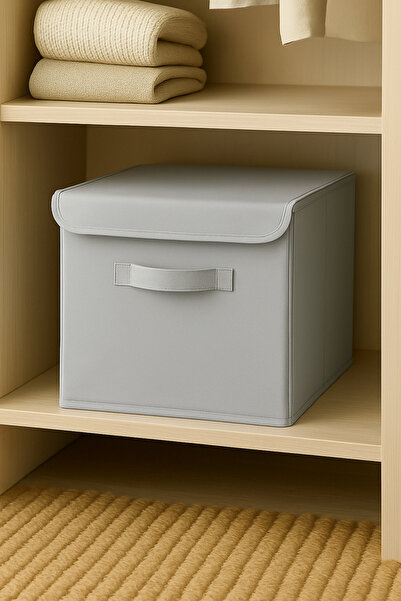 Spartek home textile 4 Pcs-With Lid Grey Closet Inside Laundry Toy Organizer Folding Storage Box with Lid 30X30X30Cm