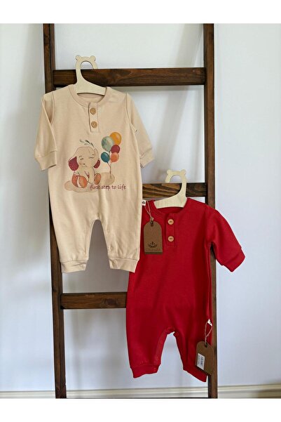 NATÜREL BEBE GİYİM ORGANİK KUMAŞ DÜĞME DETAYLI 2'Lİ TULUM