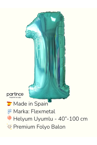 partince 40'' 100 cm Turkuaz Rakam Folyo Balonlar