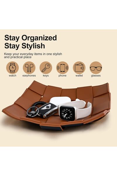 NALACAL Valet Tray Desktop Storage Organizer (Brown & Black)