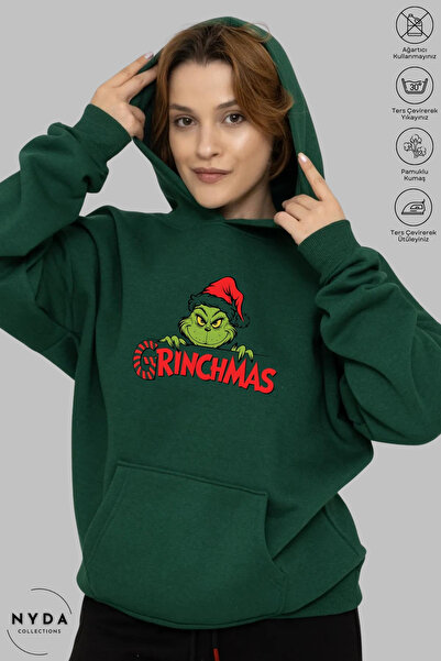 Nyda Collections Unisex Hoodie με μακρύ μανίκι Grinchmas με τύπωμα με κουκούλ...