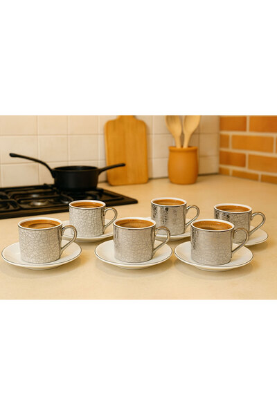 SİHİRLİ AYAKLAR 6-Piece Gilded Patterned Porcelain Turkish Coffee Cup Set Stylish and Useful Cup Set 100 ml