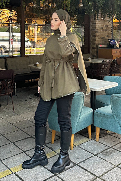 Ovn. جاكيت جلد نوبوك بتفاصيل جلدية - كاكي