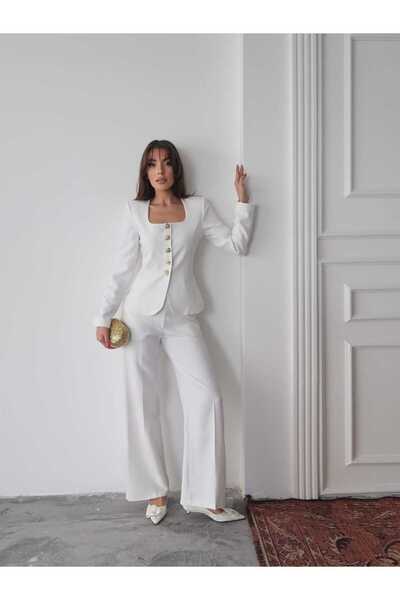 Swass Jane Button Tailored Suit White