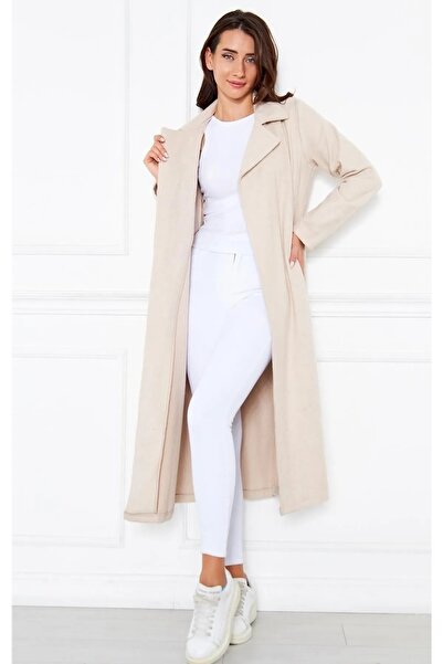 met home معطف نسائي طويل مزين بالكشمير مع حزام طراز W1-80315