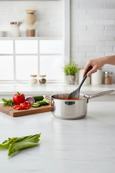 Manosta 28 cm Hard Tip Silicone Spoon. Heat-Resistant, Fireproof and Non-Stick. Durable Food Serving Spoon