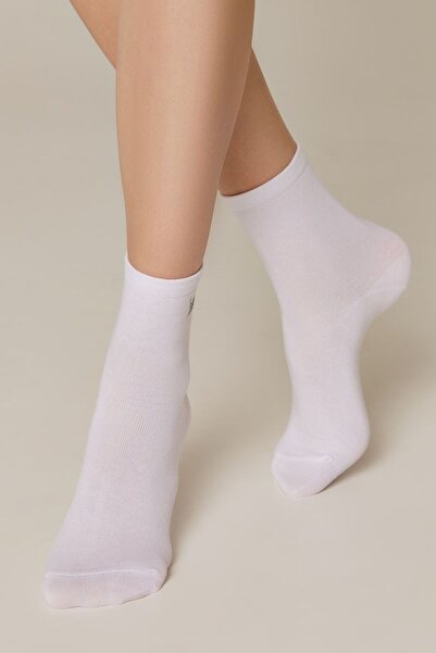 Conte Elegant Women's cotton socks with glitter print Queen, Conte Classic 430 - White, 36-37 (23)