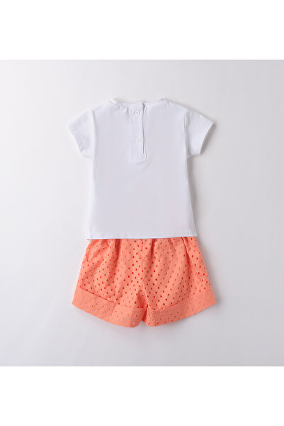 Sarabanda - T-shirt and shorts set, cotton blend, 2 pieces, White/Coral, 122 cm
