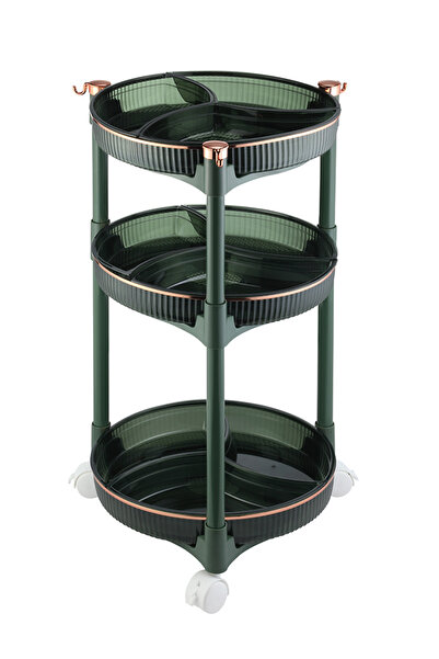 Lawazim 3 Layer Fruit Plate Green Gold Tiered Storage Plate