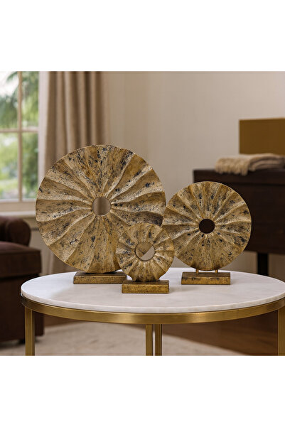 İSHTAR DEKOR DEKORATİF 3'LÜ YUVARLAK LÜKS SET - TRAVERTEN RENK