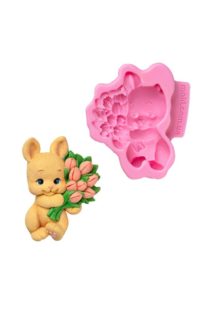 MILMATT Silicone Mold - Bunny with Tulips, 8 x 6 x 2.2 cm