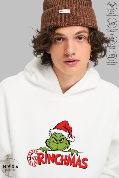 Nyda Collections Unisex Hoodie με μακρύ μανίκι Grinchmas με τύπωμα με κουκούλ...
