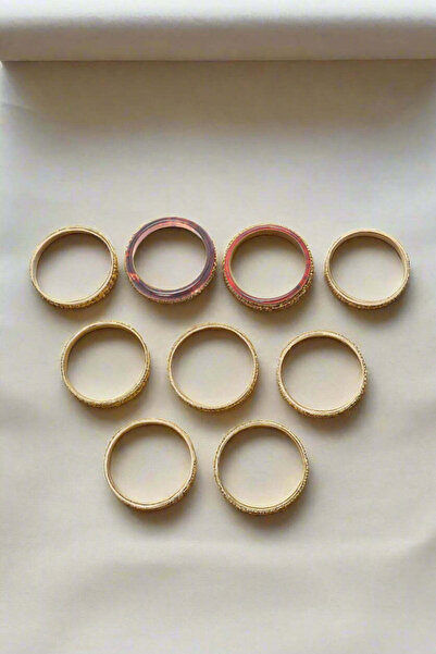 REDTAG Women Gold Bangle Set (Pack of 9)