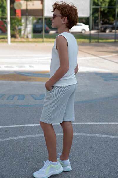 Breeze Boy's Shorts Set, Zero Sleeve, Lettering Printed Laces, Accessories, Ages 8-14, White