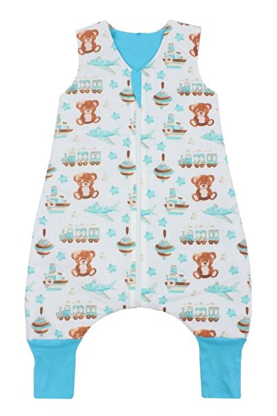 PRICHINDEL Sac de dormit cu umplutură, Teddy and Train turcoaz, cu picioare