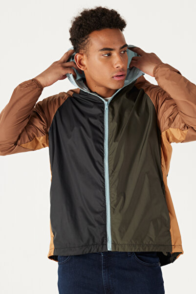 ALTINYILDIZ CLASSICS Khaki Blue Standard Fit Regular Cut Hooded Patterned Coat