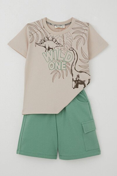 Breeze Boy's Shorts Set Strong Dinosaurs Printed 3-8 Years, Beige