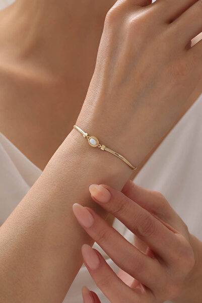 Kado Kuyumculuk Opal Taşlı Balık Sırtı Bileklik 14 Ayar Altın