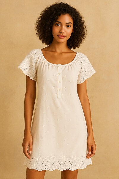 Rossa İntimo 100% Cotton Half-Sleeve Jacquard Fabric Dressing Gown Nightgown ...