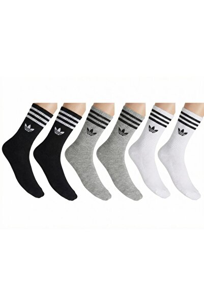 adidas Long socks, pack of 6, cotton blend, black/optical white/grey. One Size