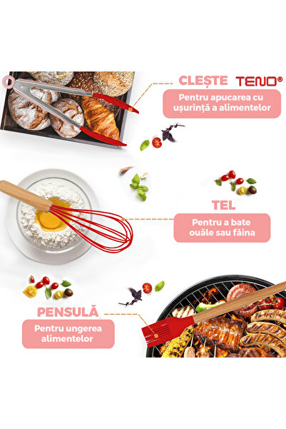 Teno ® 12-Piece Kitchen Utensil Set, food-grade silicone, heat-resistant, non-stick, red
