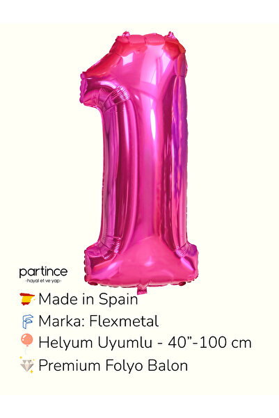 partince 40″ 100 cm Koyu Pembe Rakam Folyo Balonlar