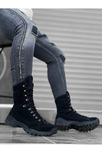 BOA BA0605 Bağcıklı Siyah Süet Askeri Postal Bot