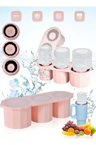 Generic Leon Home Silicone Ice Tray with Lid, Hollow Cylindrical Mold for Drinks (Pink)