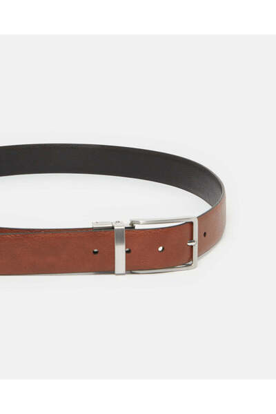 REDTAG حزام رجالي بإبزيم ملتوي باللونين الأسود والبني